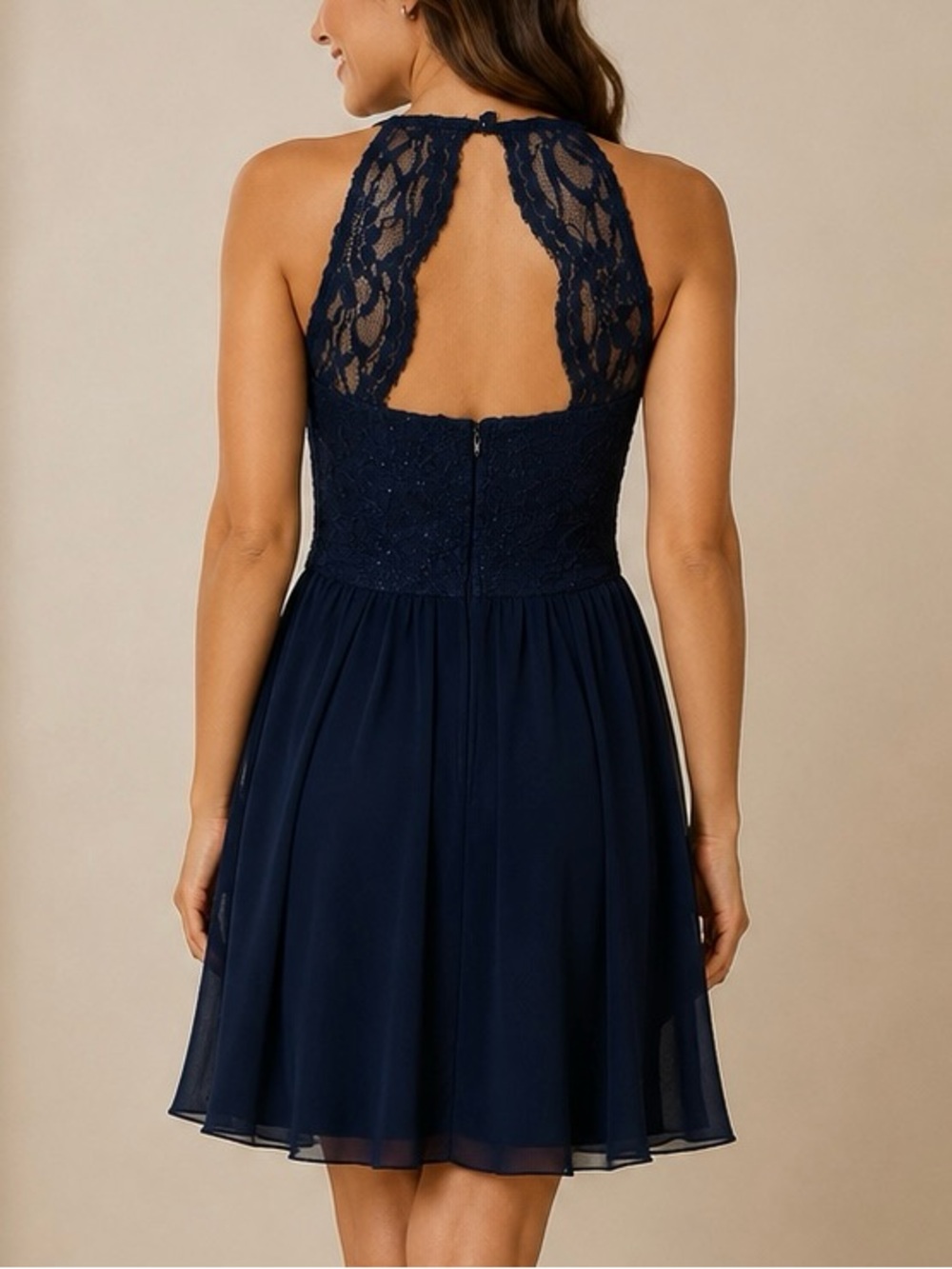 NEW Size 5 Jodi Kristopher Blue Formal Jeweled Beaded Waist Lace A-Line Dress